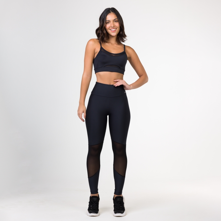 Legging Preta Com Tule Shine Avvi