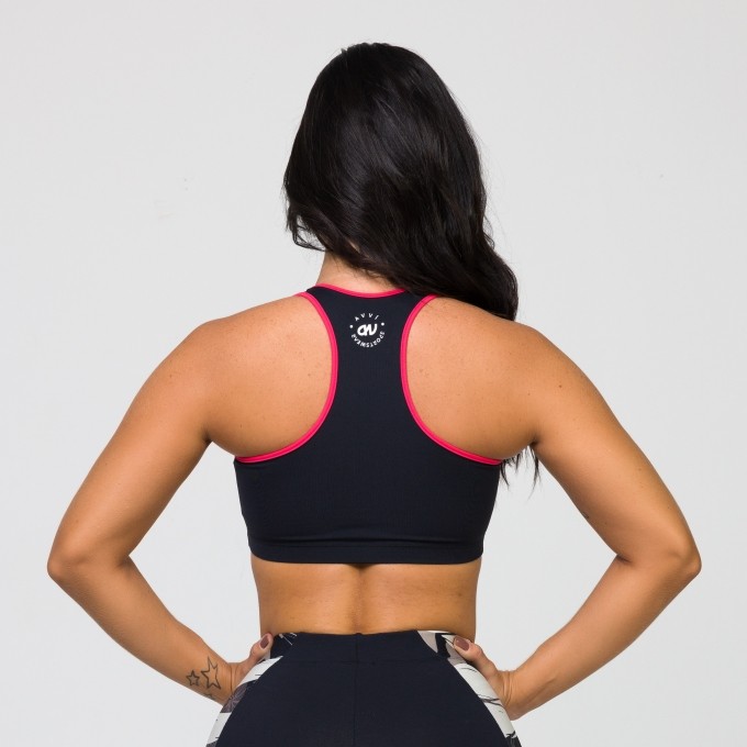 Top Preto Nadador Flower com Recorte