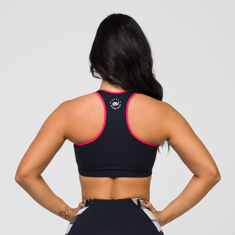Top Preto Nadador Flower com Recorte