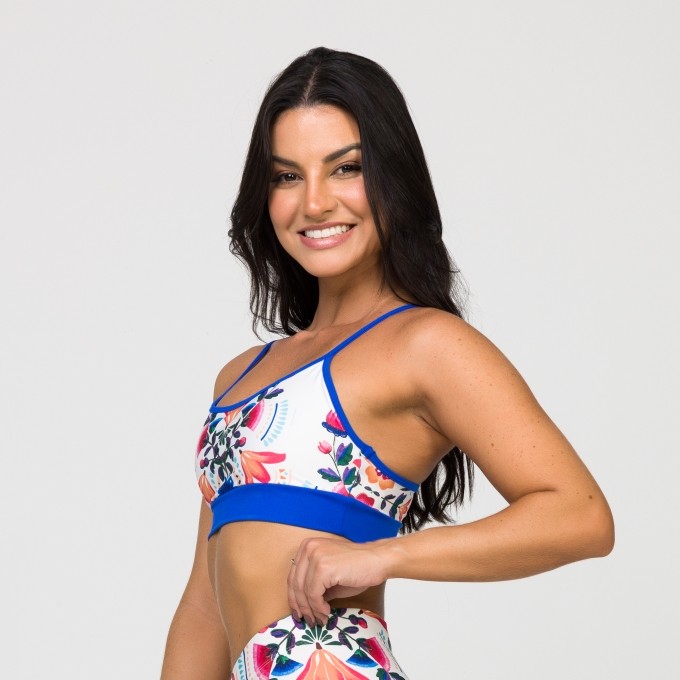 Top Azul Alça Fina Estampado Boho