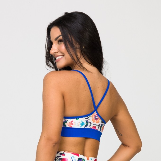Top Azul Alça Fina Estampado Boho