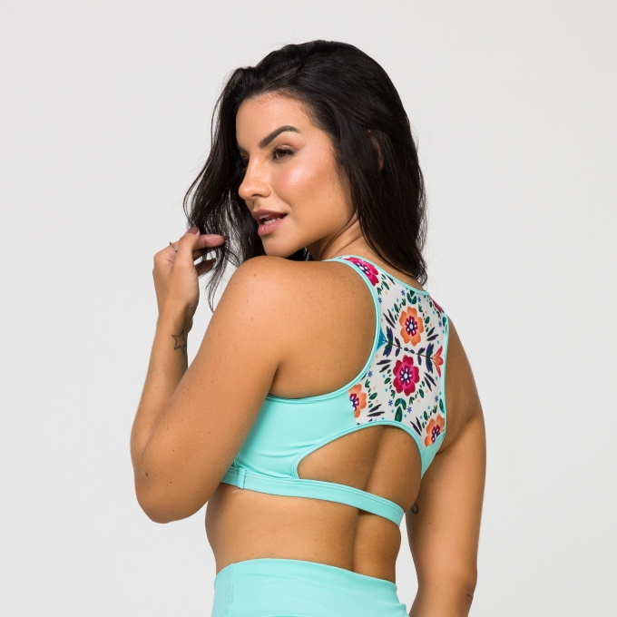 Top Azul Nadador Boho Recorte