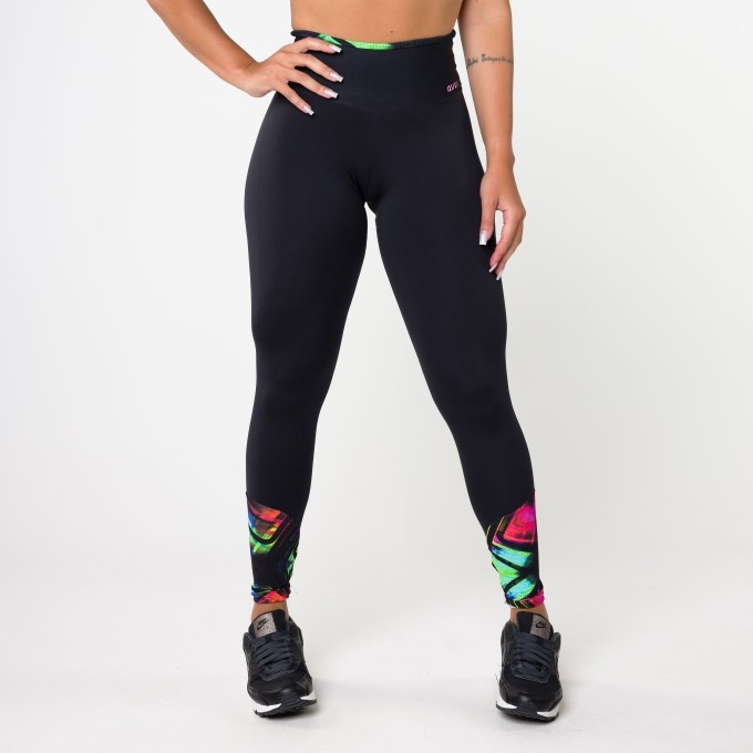 Calça Legging Preta Com Tela Pop